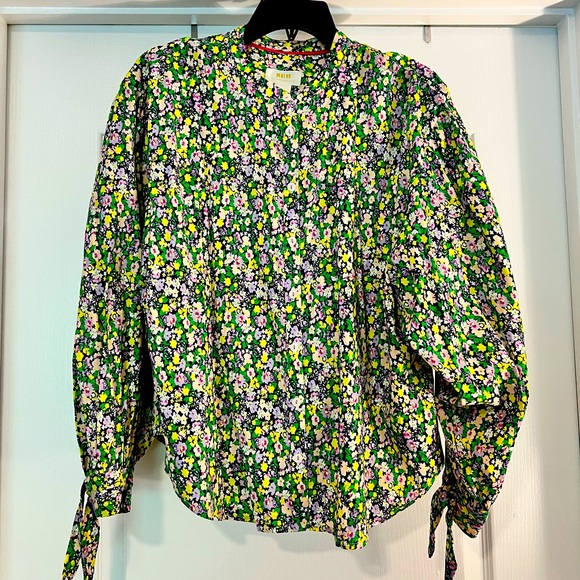 Anthropologie Maeve Ashleigh Top NWT Floral Button Down Bishop Tie Sleeve Wow! - Picture 3 of 16